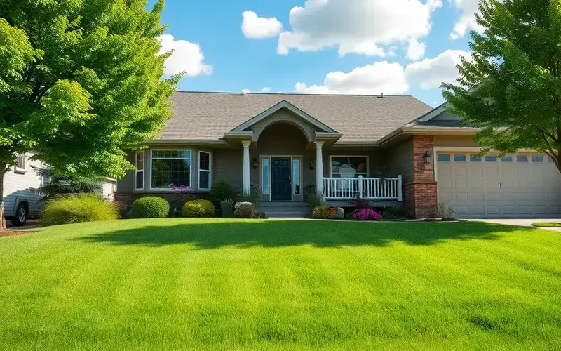 Beautiful maintained lawn in Sidney Nebraska with green grass and healthy appearance